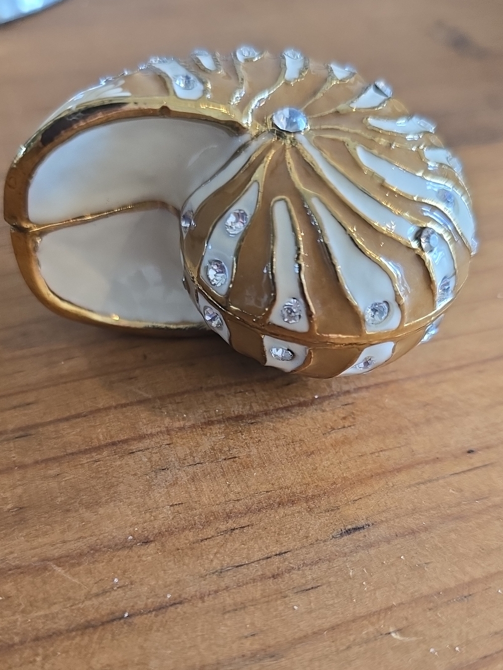 Nautilus Shell Enameled Box with Rhinestones - Picture 12 of 16